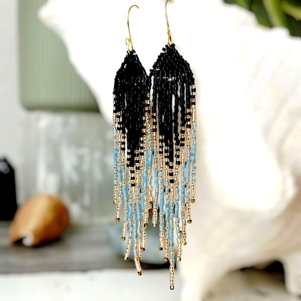BOGO EARRINGS Beaded Fringe Cascade Shoulder Duster Dangle Earrings 4.5"
